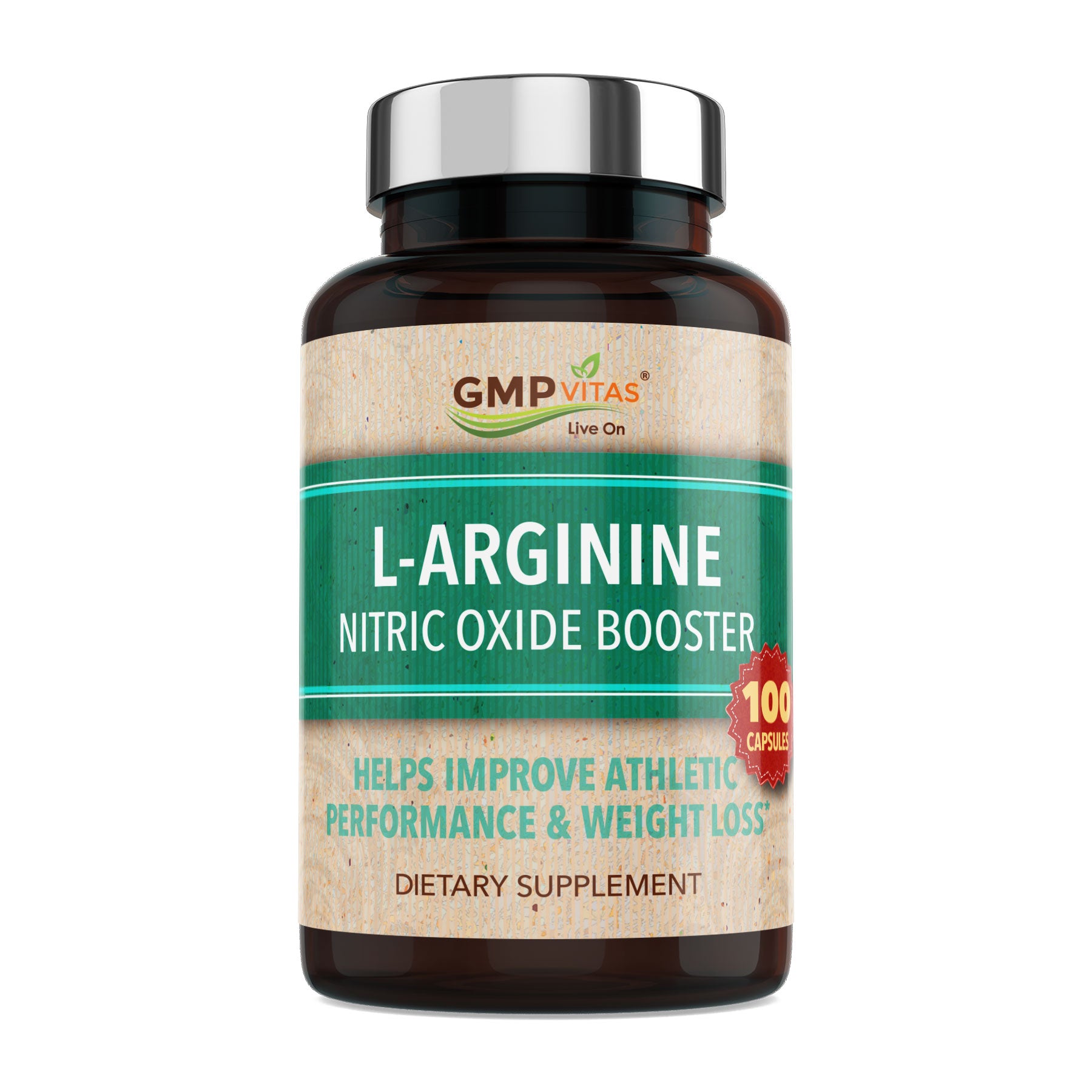GMP Vitas® L-Arginine 100 Capsules, Nitric Oxide Booster that Helps Enhance Workout Performance