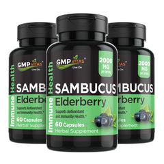 GMP Vitas® Sambucus Elderberry 2000 mg, 60 Capsules, Supports Antioxidant and Immunity Health 3-Bottle Value Bundle