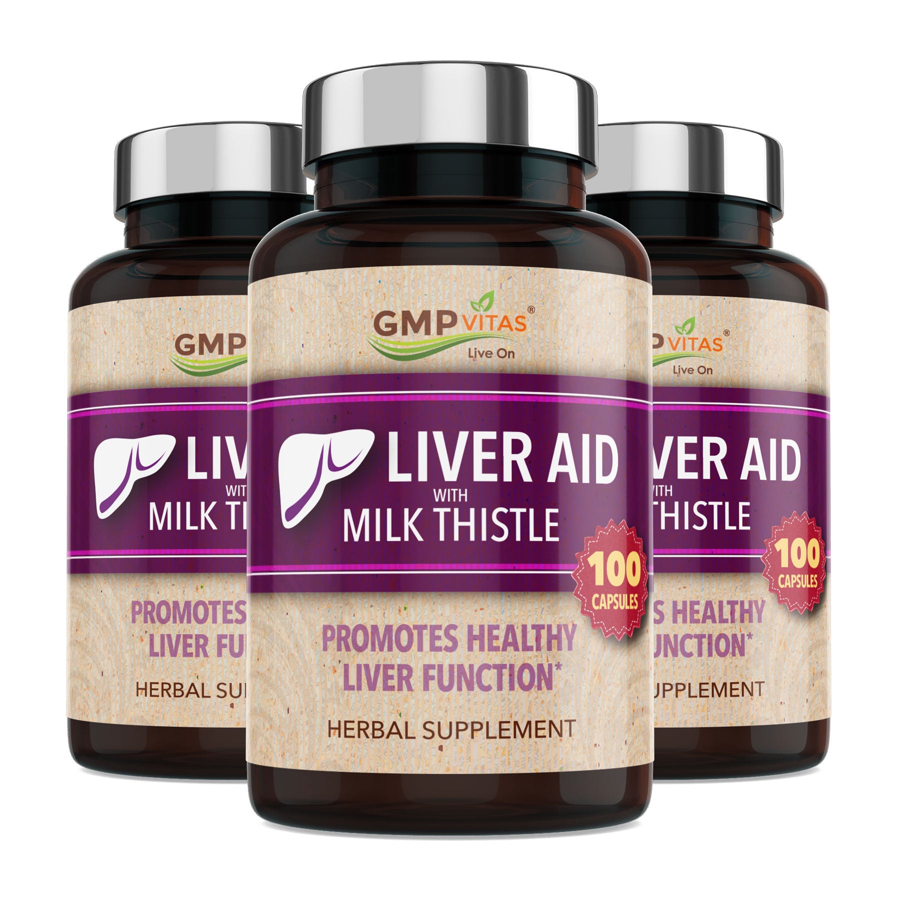 GMP Vitas® Super Liver Aid with Milk Thistle 100 Caps 3-Bottle Bundle