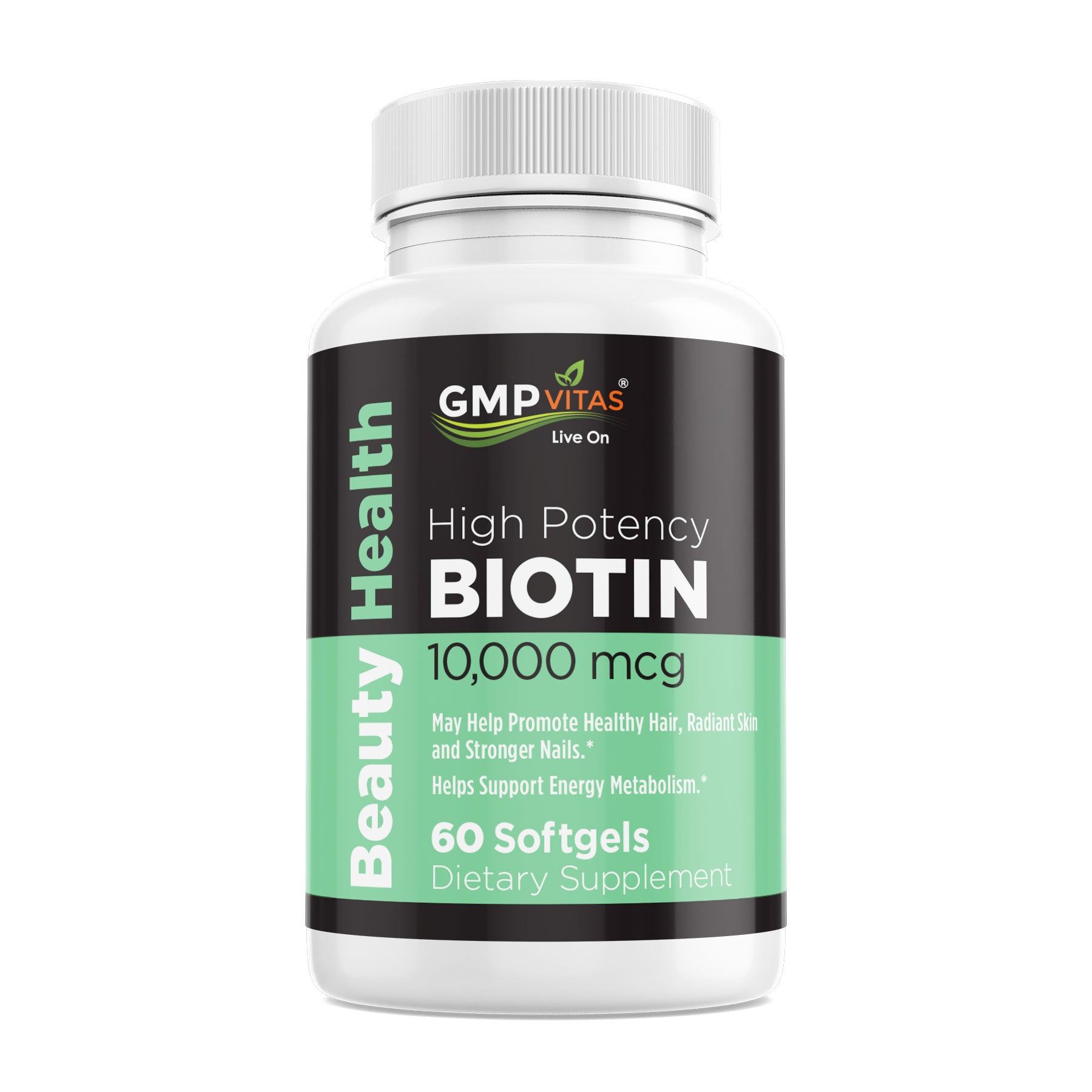 GMP Vitas® Biotin  10,000 mcg, 60 Softgels, Supports Healthy Hair, Skin, and Nails