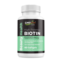 GMP Vitas® Biotin  10,000 mcg, 60 Softgels, Supports Healthy Hair, Skin, and Nails